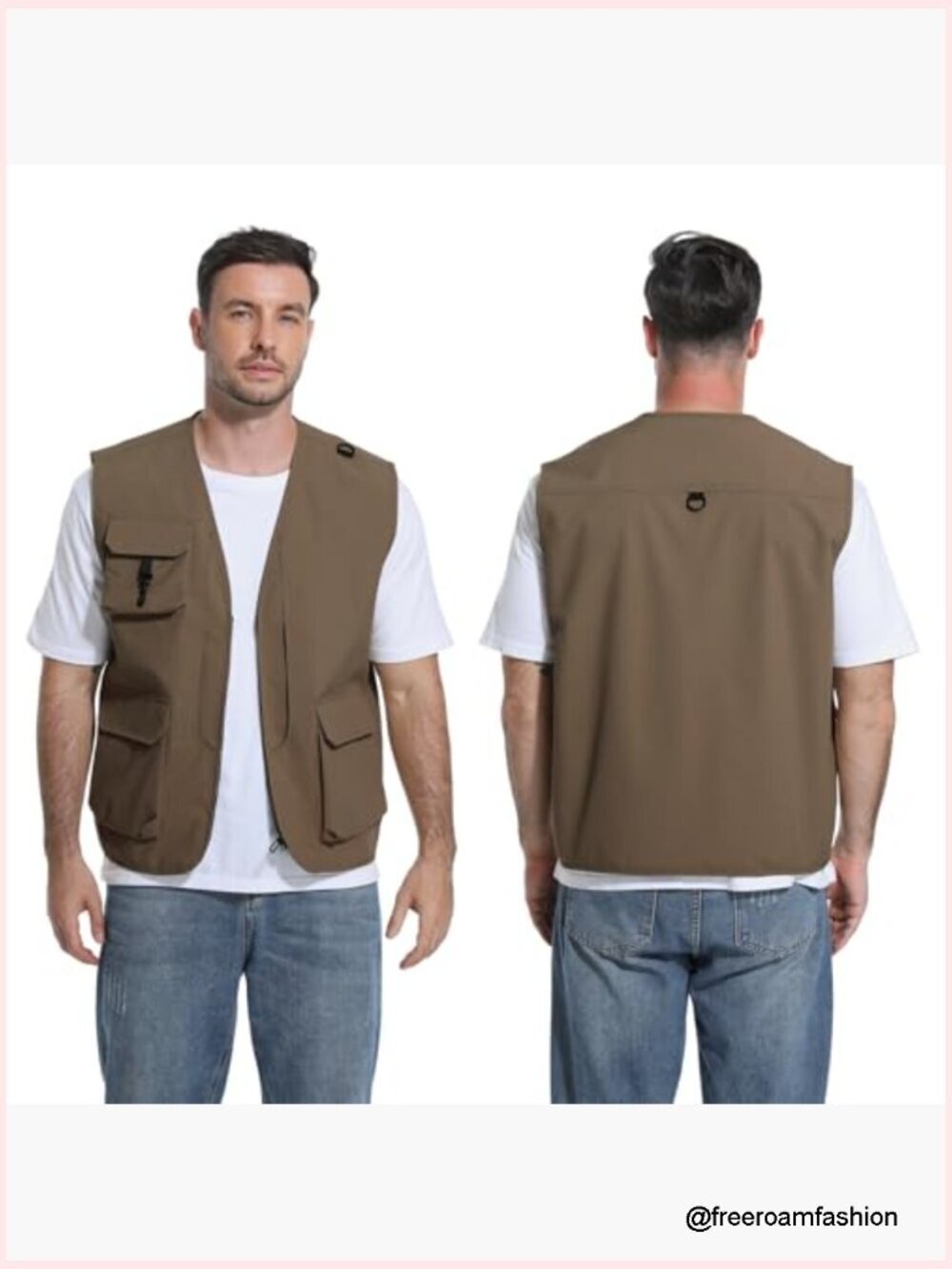 Men's Lightweight Waterproof Sleeveless Vest with 5 Cargo Pockets for Outdoor - Picture 4 of 7